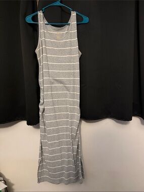 Gray and White Striped Sleeveless Maternity Madi Dress